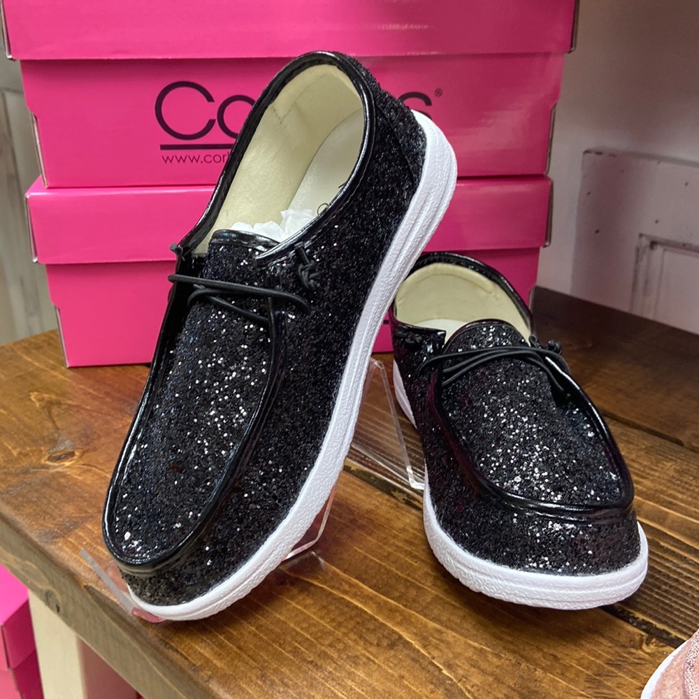 Corkys Black Glitter Sneakers with White Soles